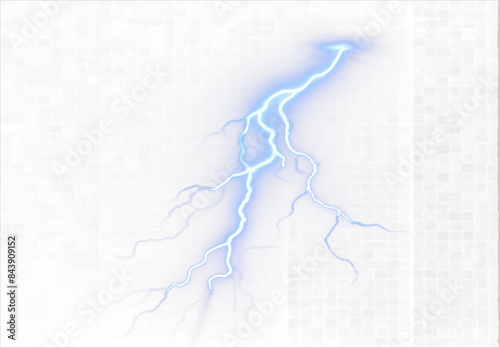 Blue lightning, thunderstorm isolated on transparent background