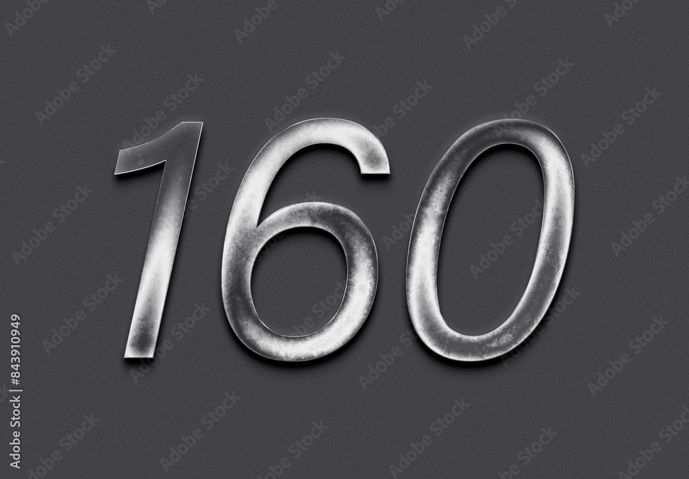 Chrome metal 3D number design of 160 on grey background. Chrome metal 3D number design of 160 on grey background.