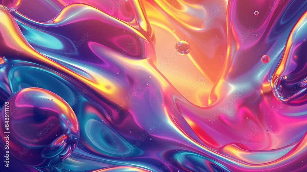 Fototapeta premium Soft Gradient Backdrop with Vivid 3D Web and Reflective Surfaces