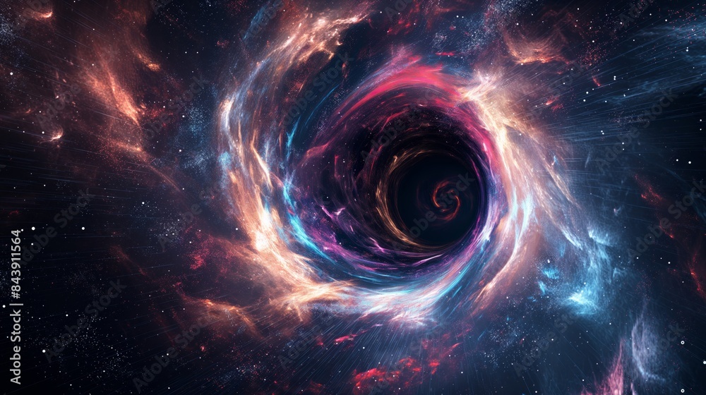 A colorful galaxy with a large black hole in the middle. Perfect for wallpaper or space texture. Space time concept A colorful galaxy with a large black hole in the middle. Perfect for wallpaper or space texture. Space time concept