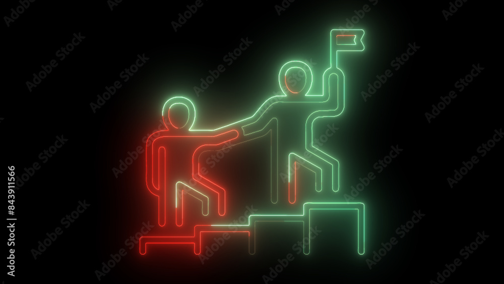 Neon Glowing Teamwork and Leadership Icon in Blue – Bright Illuminated Sign on Black Background, Perfect for Business Presentations Neon Glowing Teamwork and Leadership Icon in Blue – Bright Illuminated Sign on Black Background, Perfect for Business Presentations