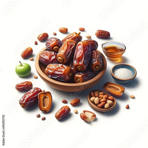 only one plate of Dates on white background