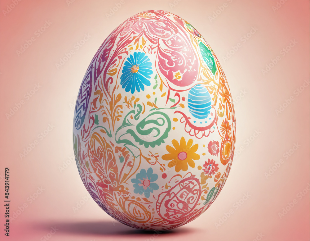Fototapeta premium Decorated easter egg with floral pattern
