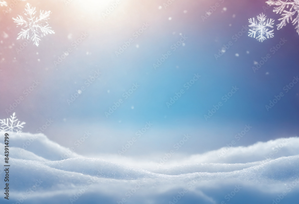 Winter snowscape with falling snowflakes and bright sunlight Winter snowscape with falling snowflakes and bright sunlight