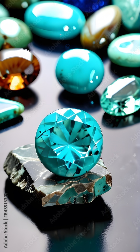 Shiny blue and green pills and beads with a glassy, jewel-like appearance, decorated for a luxury celebration Shiny blue and green pills and beads with a glassy, jewel-like appearance, decorated for a luxury celebration