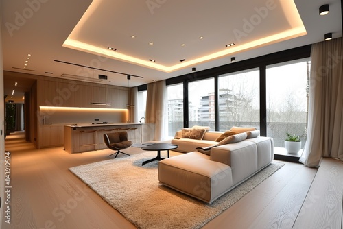 Simple Elegant and comfortable living room  open plan  modern apartment