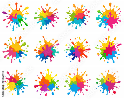 Splash of paints. Blobs. Paint splatter colourful set. Splashing spots effect shape. Multicolored splash paintbrush liquid. Painting - activity. Vector splash of paints isolated on white background.