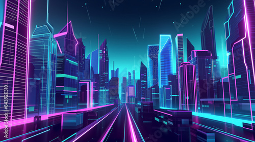 Vibrant neon synthwave city