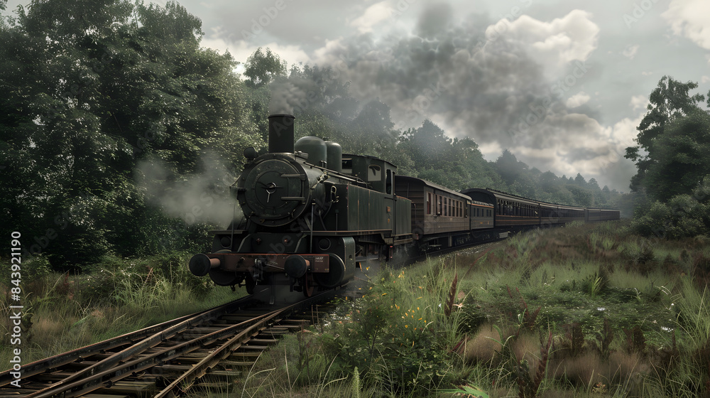 Fototapeta premium Epic old train with steam effects from it