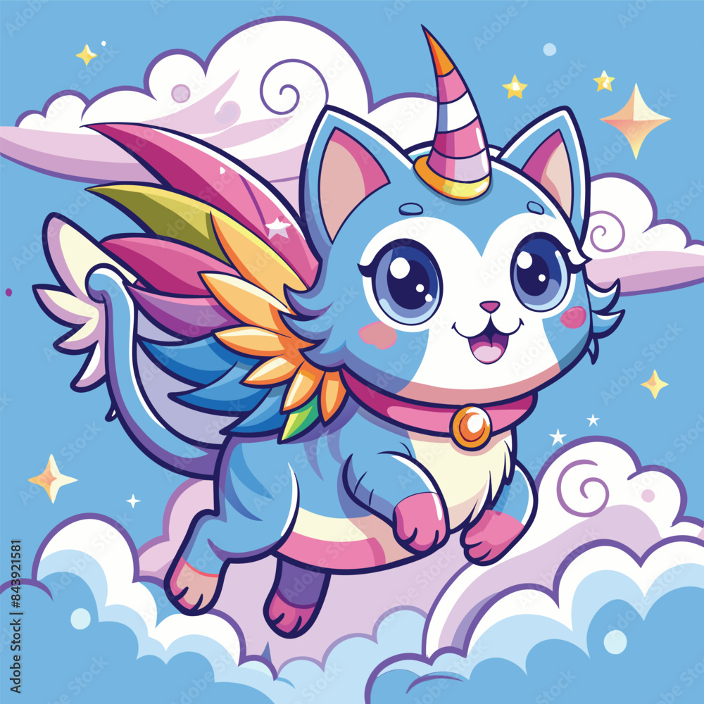 Cute cat unicorn flying cartoon vector illustration. Cute cat unicorn flying cartoon vector illustration.