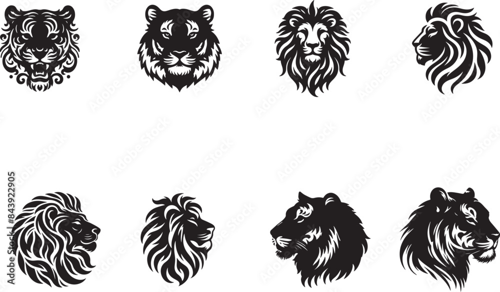 Fototapeta premium Tiger and lion Silhouettes Vector Design