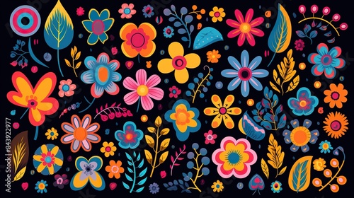 Wallpaper Mural Hippie flowers set. Hippy style blossoms, retro vintage hand drawn decorative elements, Torontodigital.ca