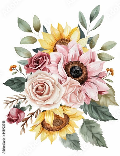 Watercolor Floral Bouquet for Spring Decor Generative AI