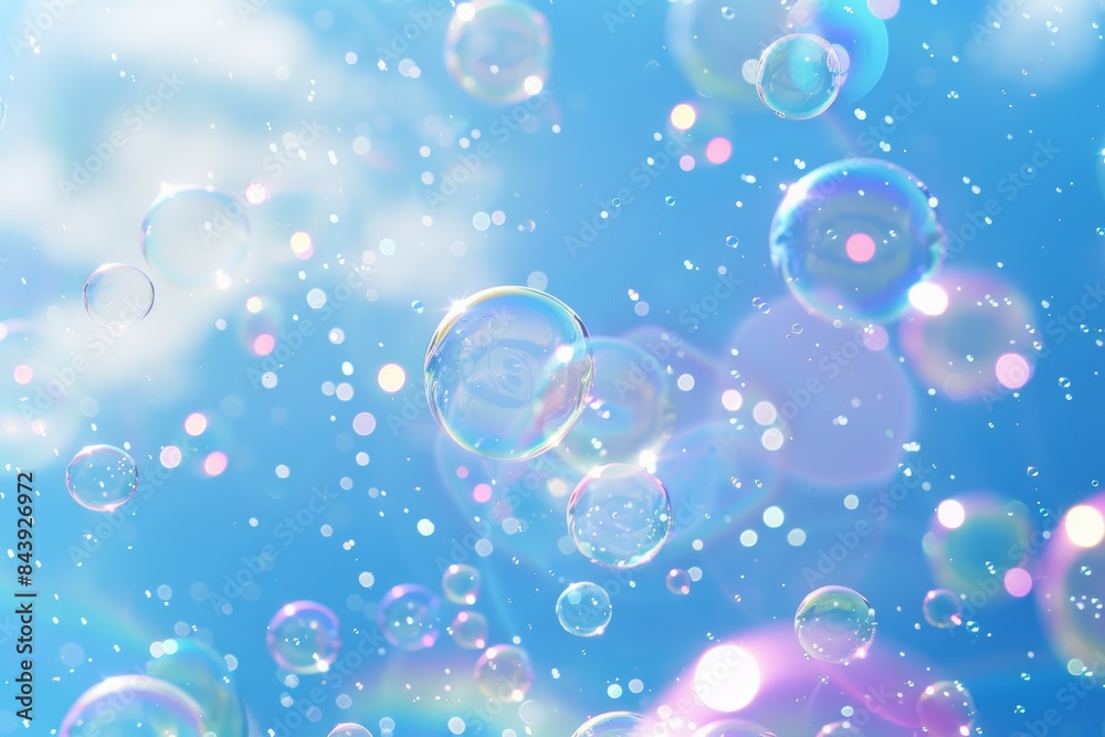 Colorful Bubbles Floating in Blue Sky Colorful Bubbles Floating in Blue Sky