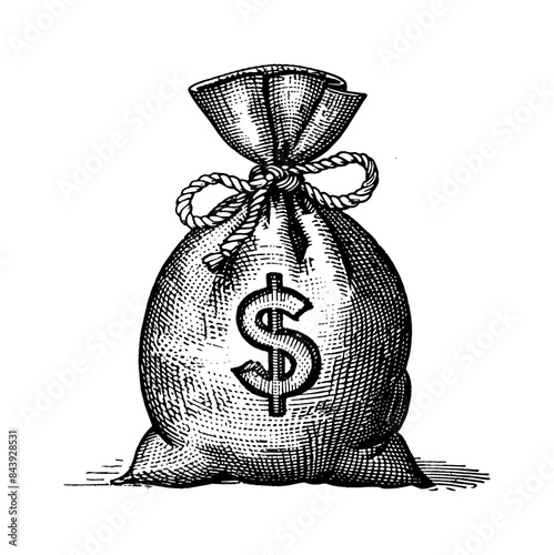 money bag engraving black and white outline