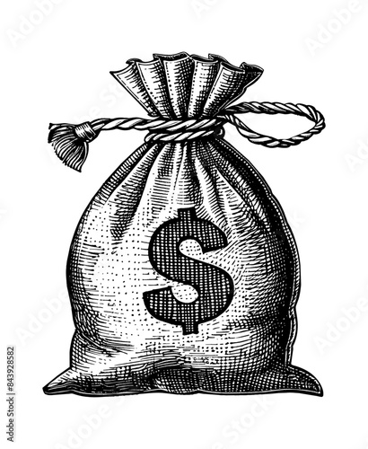 money bag engraving black and white outline