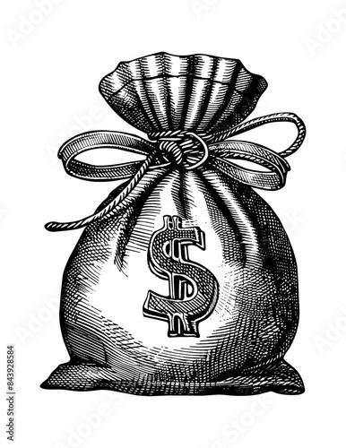 money bag engraving black and white outline