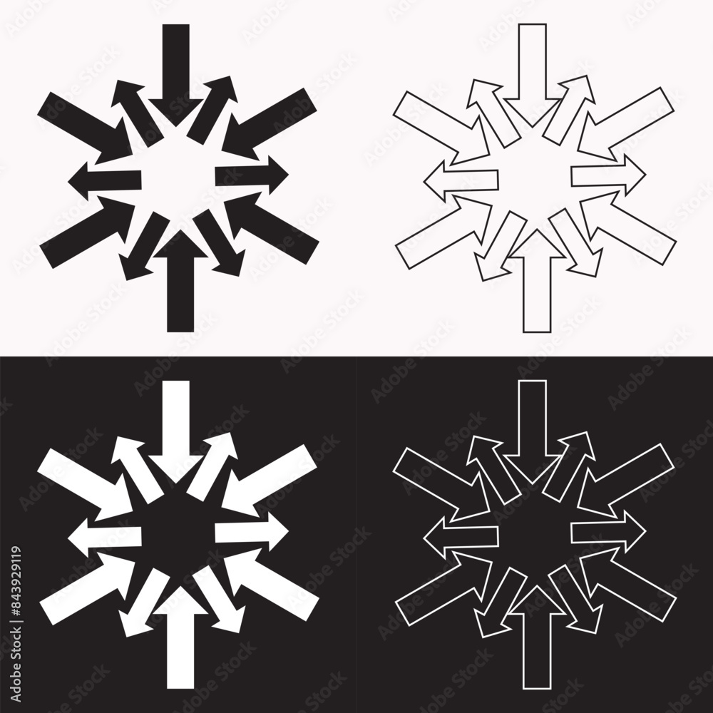 Symbol of expansion and contract, inward and outward arrows in circular ...