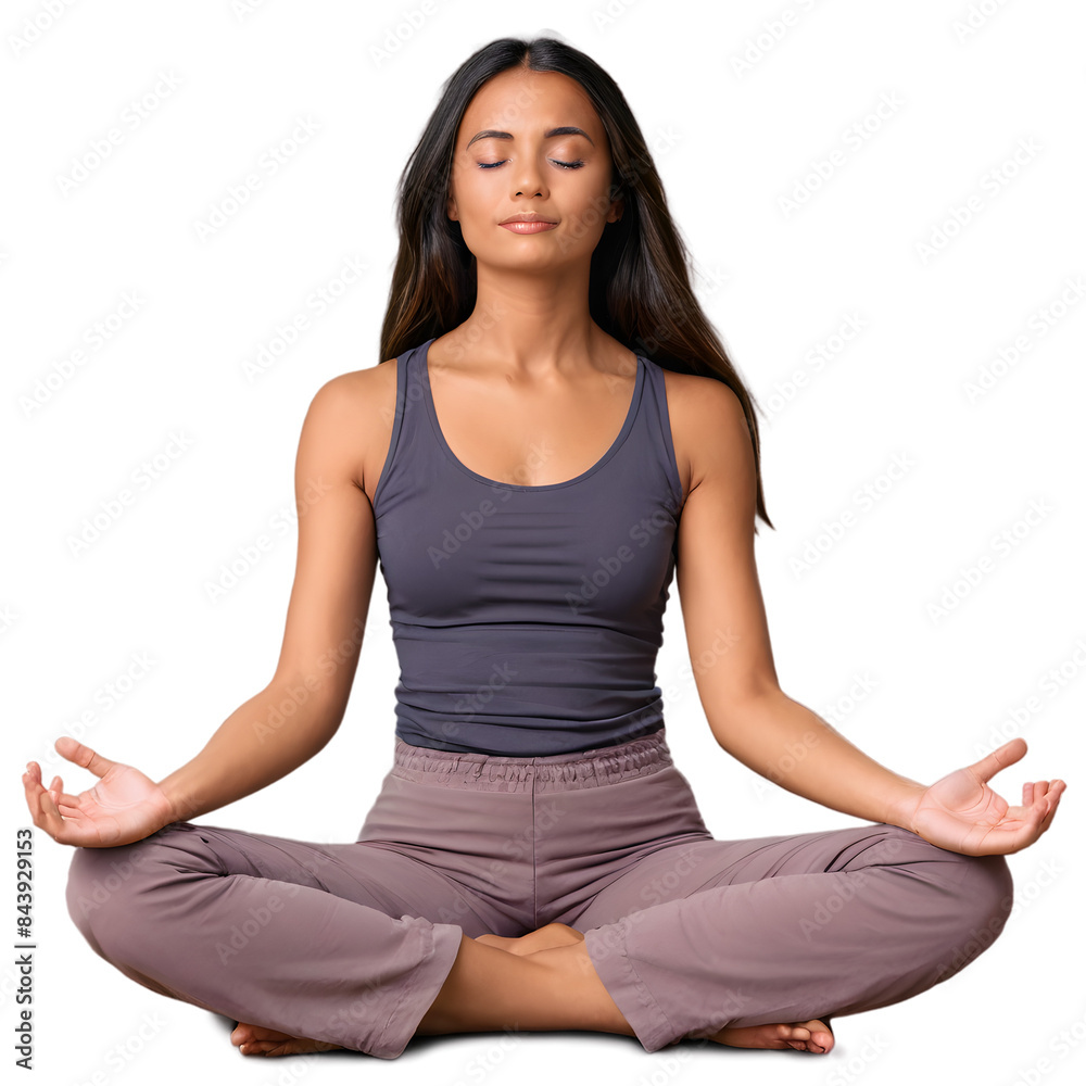 Woman Meditating in Lotus Pose on Transparent Background Woman Meditating in Lotus Pose on Transparent Background