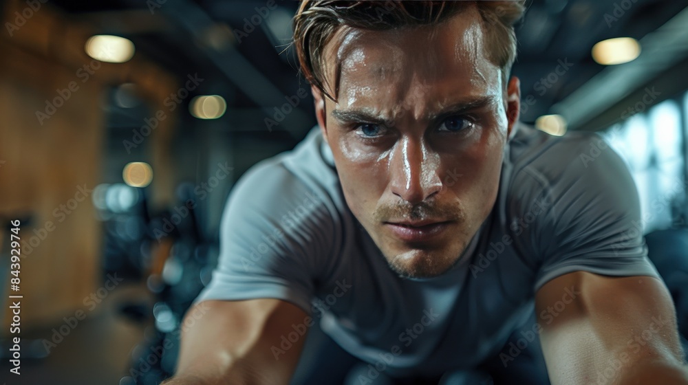 Focused man working out in the gym, intensity and dedication in fitness training. Focused man working out in the gym, intensity and dedication in fitness training.