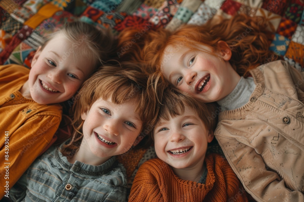 Smiling Children On A Patchwork Quilt Smiling Children On A Patchwork Quilt