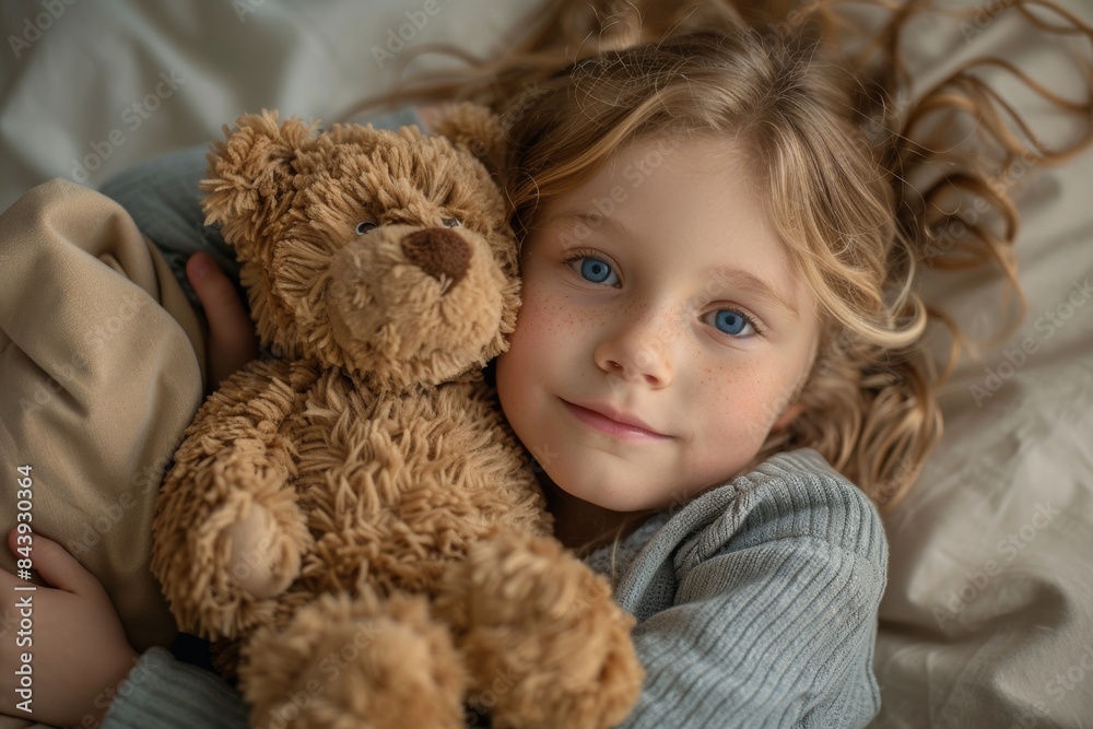 Girl Holding Teddy Bear in Bed Girl Holding Teddy Bear in Bed
