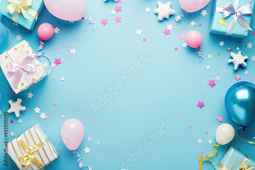 Fototapeta Naklejka Na Ścianę i Meble -  A picture for a holiday card. Balloons on a light blue background, also a free zone for text.