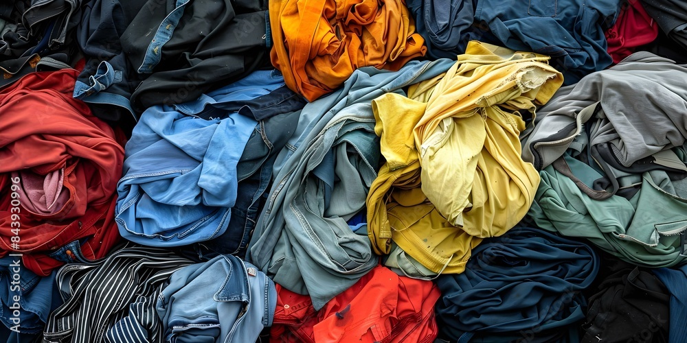 Addressing the Global Crisis of Accumulating Discarded Clothes in Landfills Urgent Need for Recycling. Concept Fast Fashion Waste, Textile Recycling Initiatives, Circular Economy Solutions