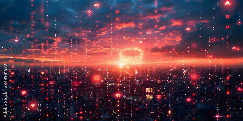 Cityscape with digital elements symbolizing highspeed internet cloud data and global connectivity. Concept Cityscape Photography, Digital Elements, Highspeed Internet, Cloud Data, Global Connectivity Cityscape with digital elements symbolizing highspeed internet cloud data and global connectivity. Concept Cityscape Photography, Digital Elements, Highspeed Internet, Cloud Data, Global Connectivity