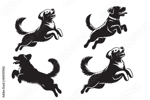 A happy dog jumping with joy, silhouette vector style with a white background