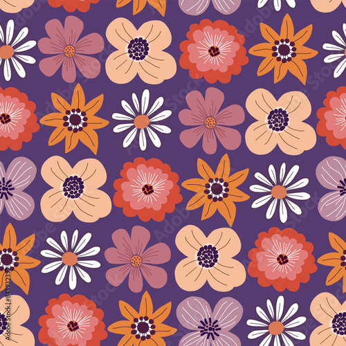 floral repeated ornament, vector colourful stylized seamless pattern 