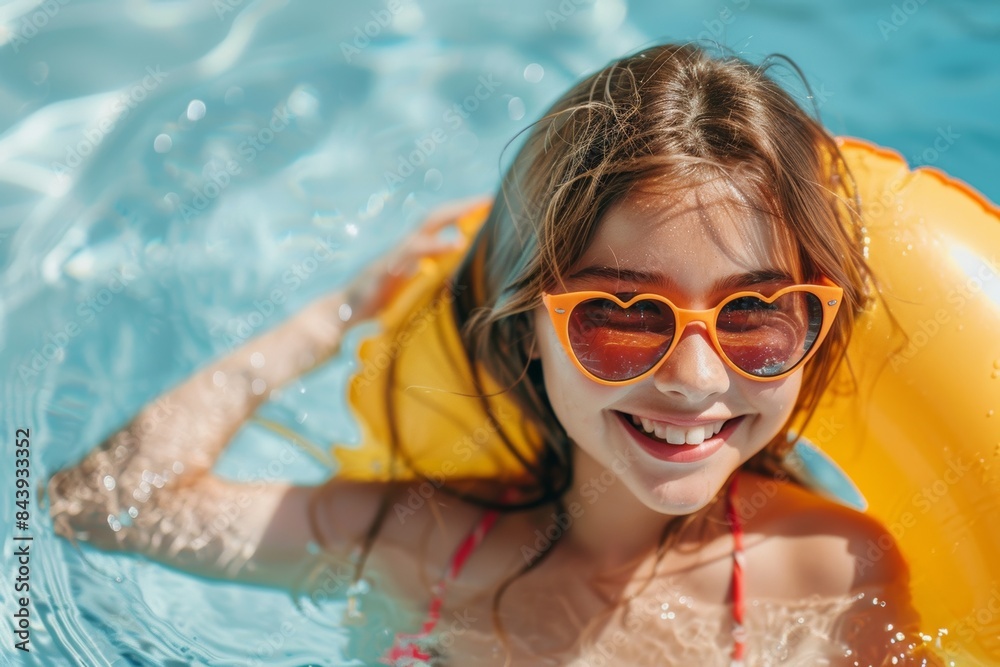 Girl In Pool With Heart-Shaped Sunglasses Girl In Pool With Heart-Shaped Sunglasses