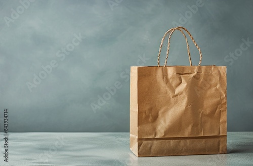 Brown Paper Shopping Bag on a Grey Concrete Background