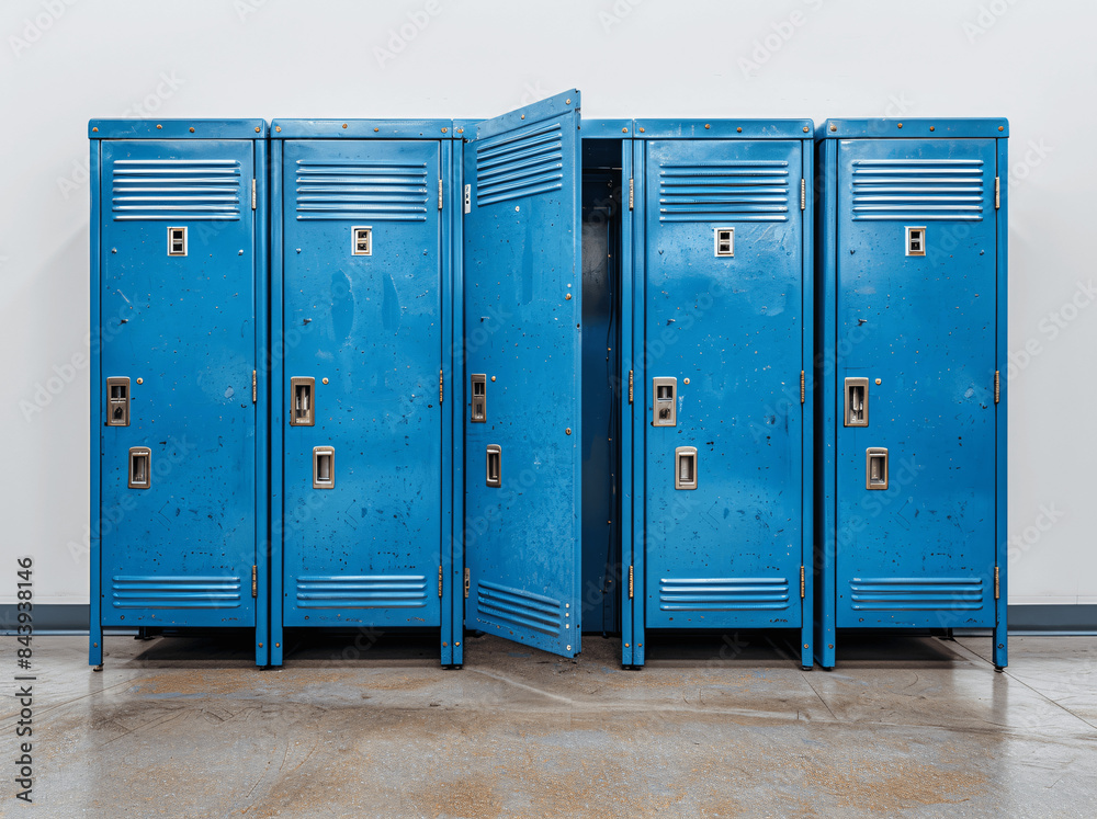 Row of Blue School Lockers with Open Doors - Classic Educational ...