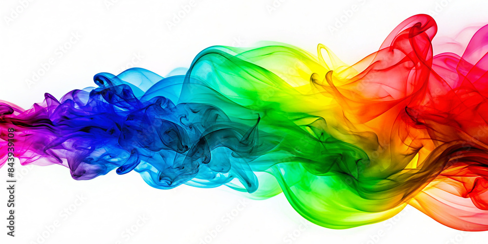 Abstract vibrant smoke in rainbow hues swirling on a white backdrop Abstract vibrant smoke in rainbow hues swirling on a white backdrop