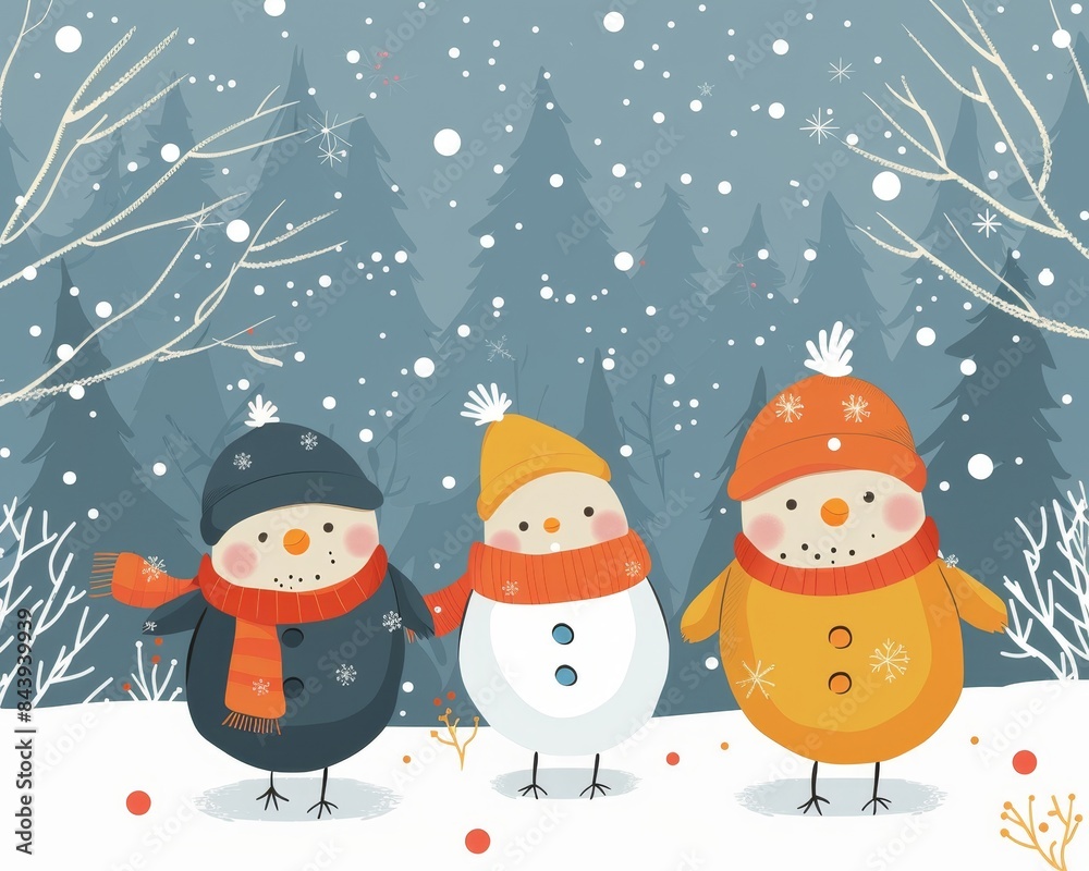 Fototapeta premium Cute winter background with playful elements
