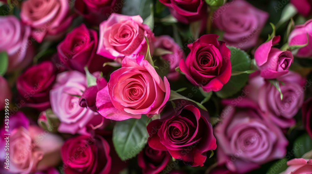 Rich, romantic, and lush, showcasing a close-up of fully bloomed roses in deep shades of magenta, pink, and burgundy Rich, romantic, and lush, showcasing a close-up of fully bloomed roses in deep shades of magenta, pink, and burgundy