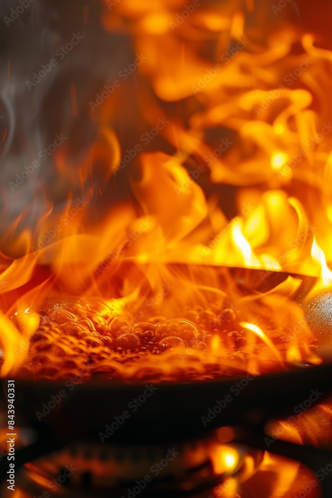 Close Up Of Boiling Liquid On A Stovetop With Flames Close Up Of Boiling Liquid On A Stovetop With Flames