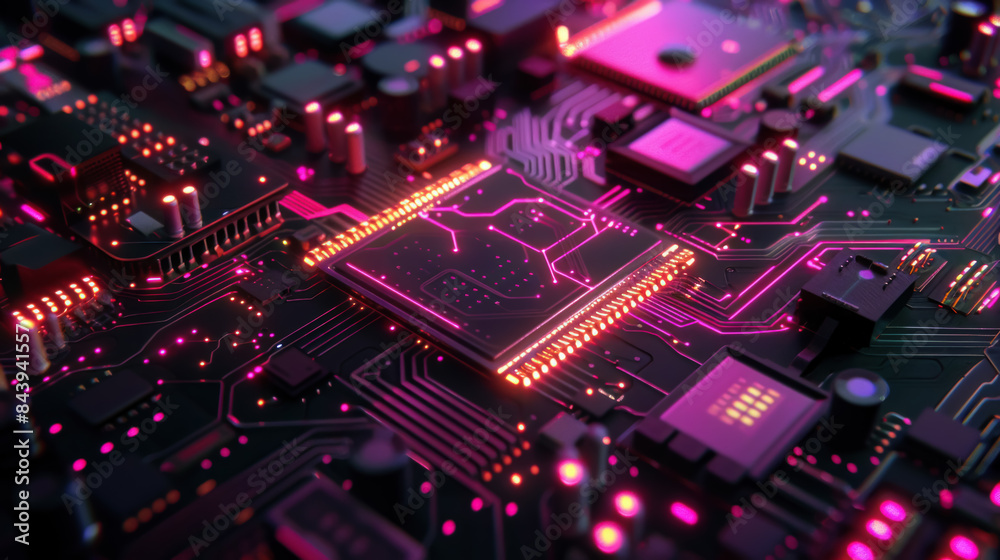 Digital Circuit Board Design, 3D Rendering Digital Circuit Board Design, 3D Rendering