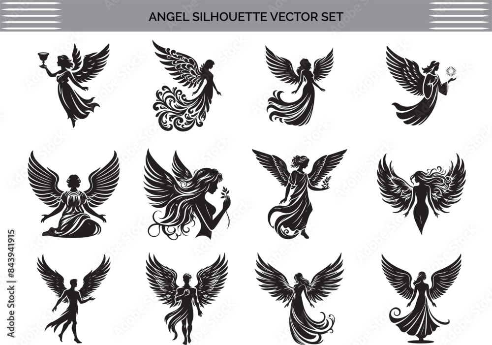 Vector illustration of a black angel silhouette Vector illustration of a black angel silhouette