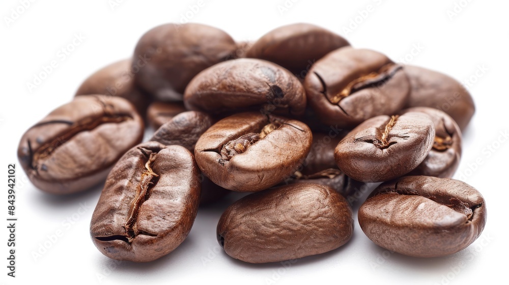 Close Up of Roasted Coffee Beans on White Background Close Up of Roasted Coffee Beans on White Background