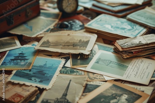 Vintage Postcards Scattered on a Table