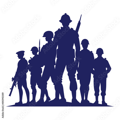 Dark blue silhouette illustration of soldiers. silhouette illustration.