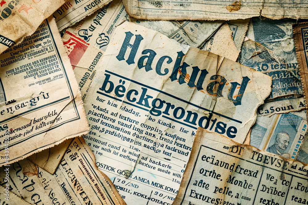 Naklejka premium Vintage newspapers with black bold headline represents importance of the history and context