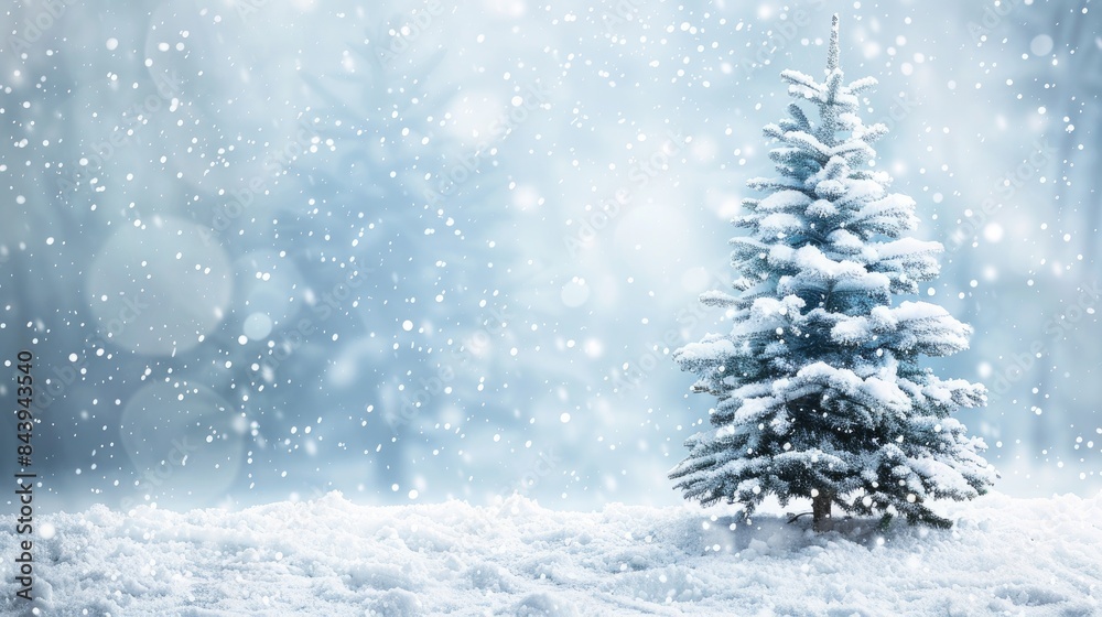 A Christmas tree standing proudly in a winter wonderland of glistening snow A Christmas tree standing proudly in a winter wonderland of glistening snow