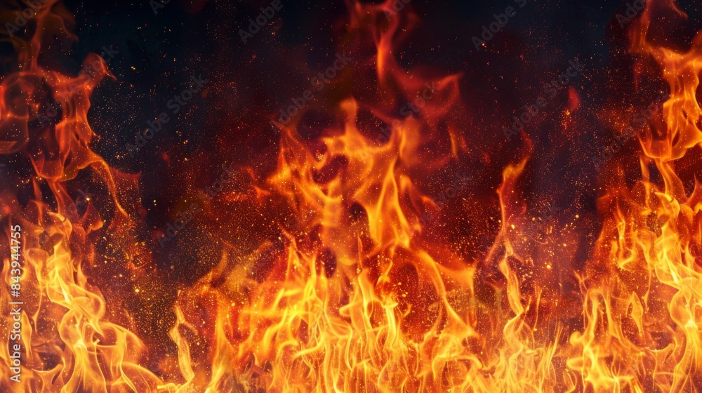 Texture of fire flames on black background. Burning red hot sparks Texture of fire flames on black background. Burning red hot sparks