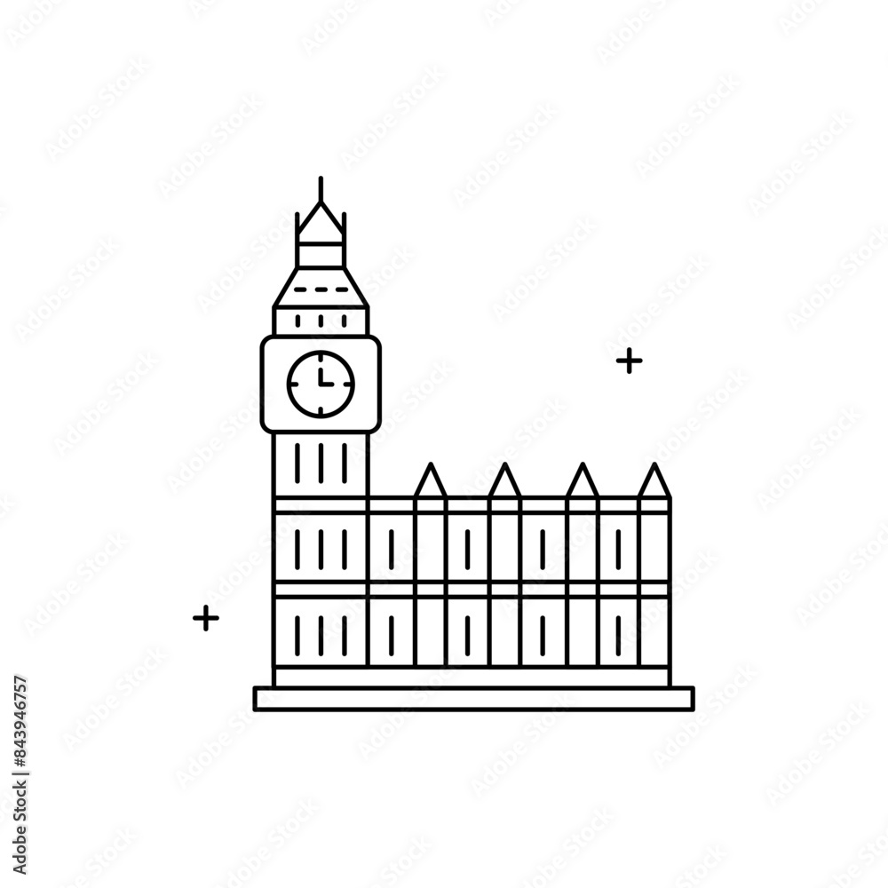 Fototapeta premium Big Ben, London Landmark, Clock Tower, British Monument, Westminster Clock, Historic Landmark Vector Illustration Icon Design