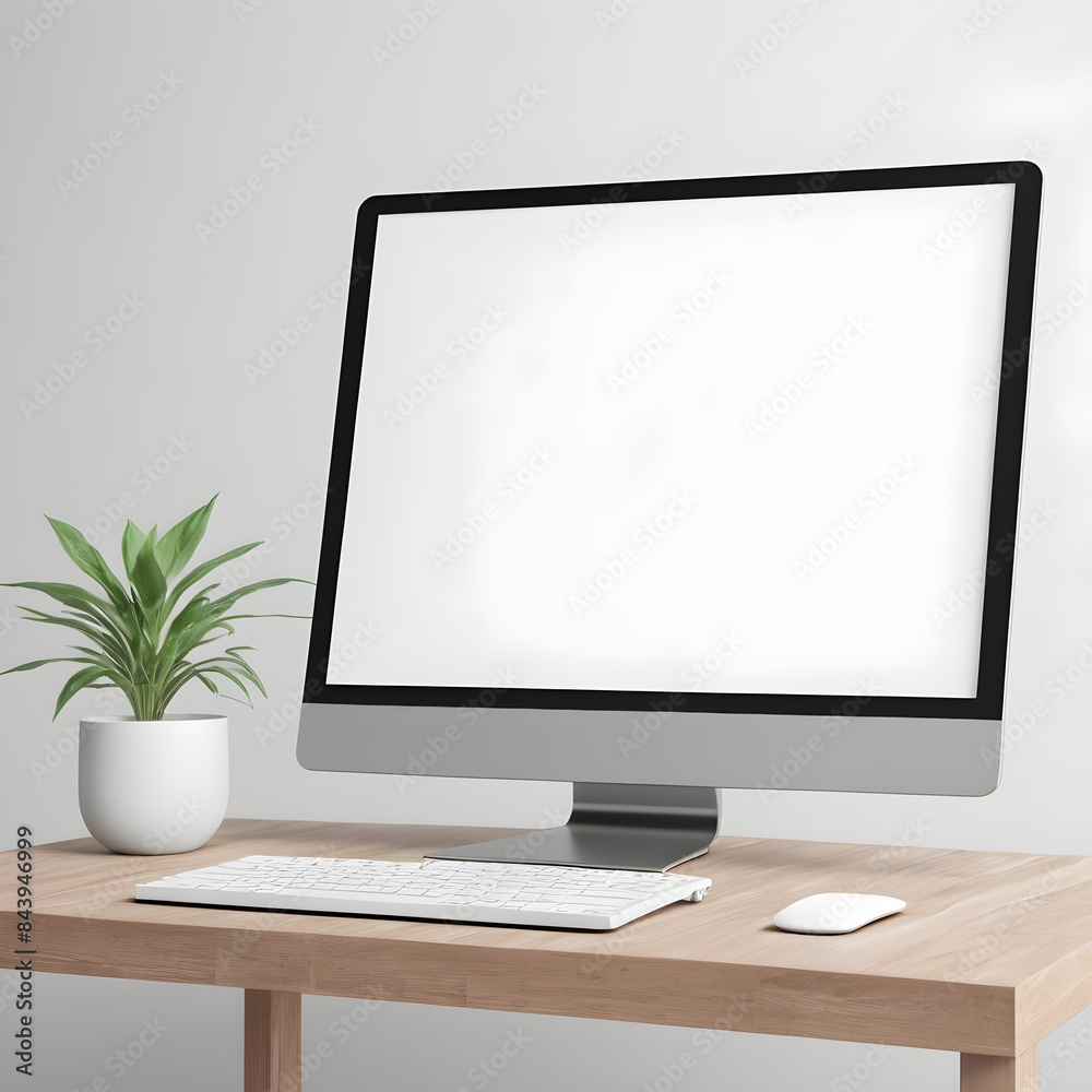 Fototapeta premium White Screen Laptop Mockup On Table