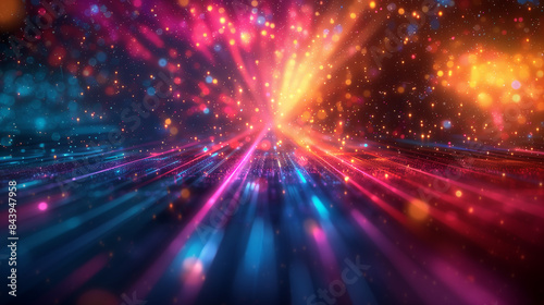 Futuristic abstract background, colorful bright neon rays and glowing lines. Bokeh effect. AI generative
