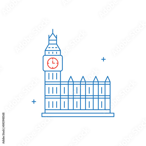 Big Ben, London Landmark, Clock Tower, British Monument, Westminster Clock, Historic Landmark Vector Illustration Icon Design